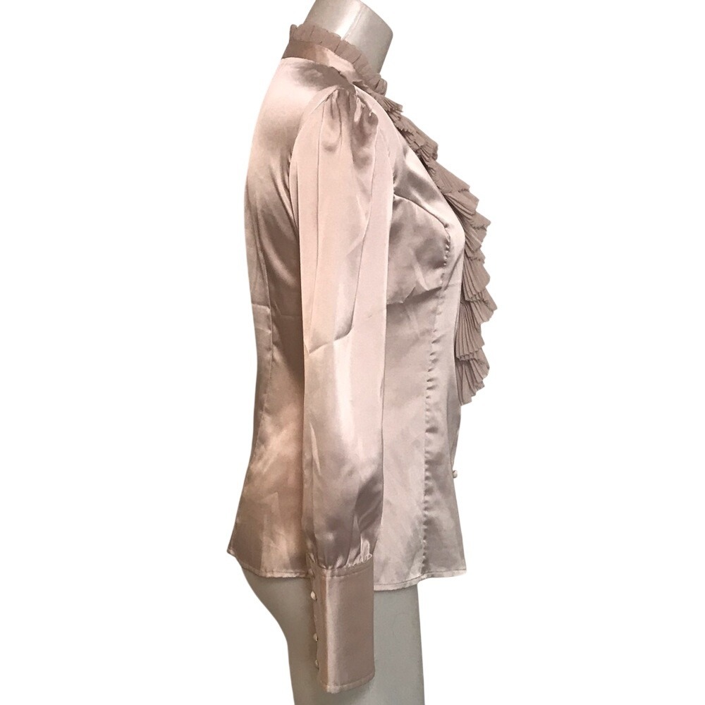 CHAMPAGNE SATIN RUFFLE PLEATED BLOUSE - Picture 4 of 7